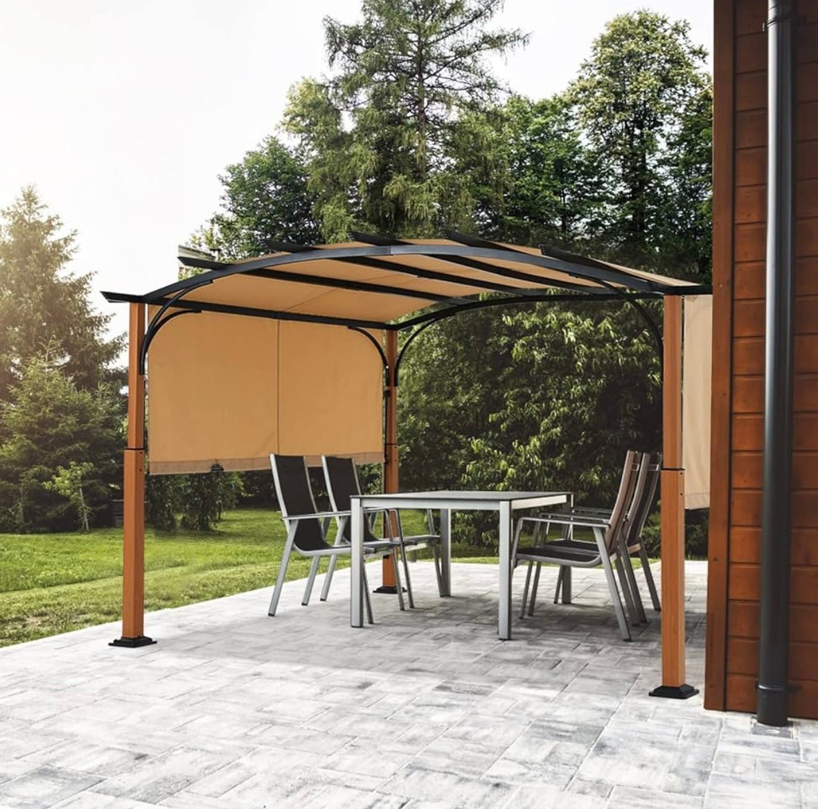 10' X 12' Outdoor Retractable Pergola with Sun Shade Canopy Patio Metal Garden Pergola,Beige