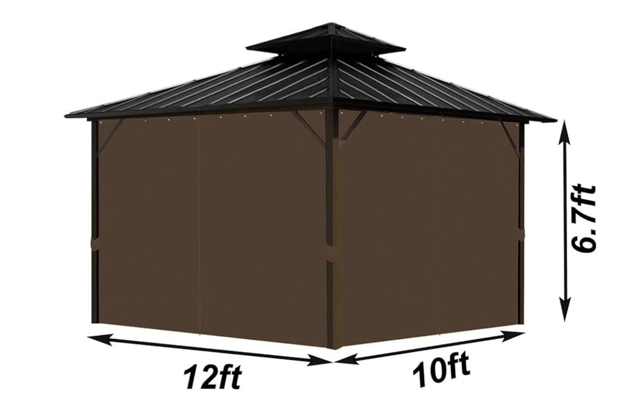 10'x12' Gazebo Curtains Outdoor Waterproof, Brown Universal Replacement Curtain 4-Panels, Sidewalls with Zipper for Garden, Patio, Yard (Only Curtains)