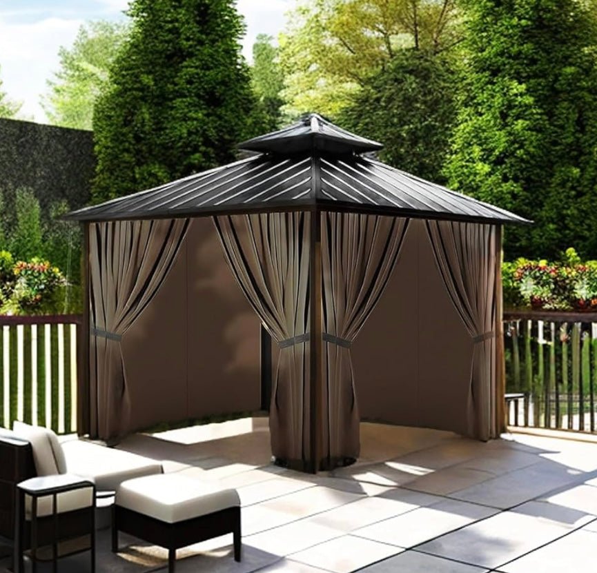 10'x12' Gazebo Curtains Outdoor Waterproof, Brown Universal Replacement Curtain 4-Panels, Sidewalls with Zipper for Garden, Patio, Yard (Only Curtains)