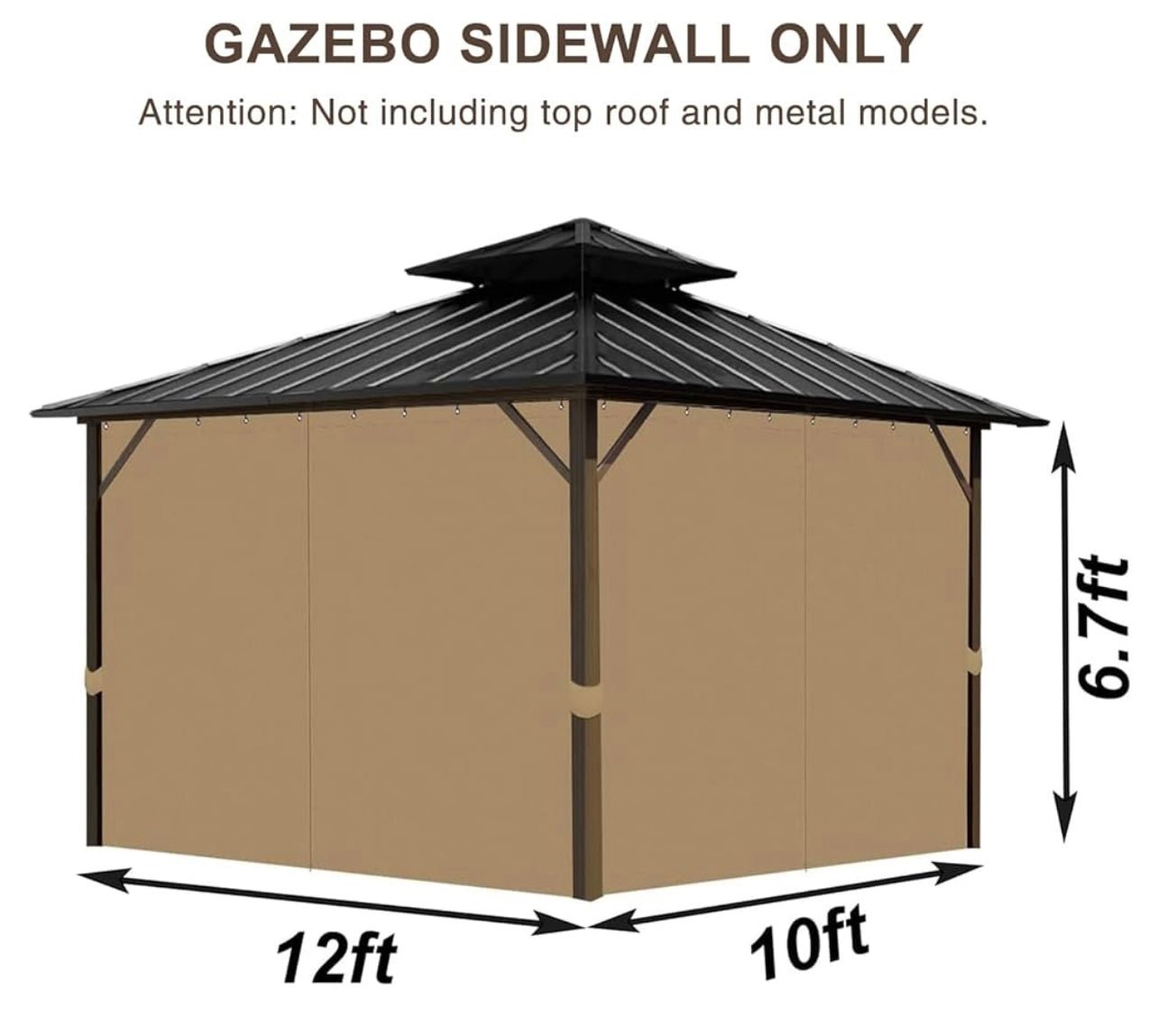10x12 Waterproof Heavy Duty Curtain Set for Hardtop Gazebo Dark Beige