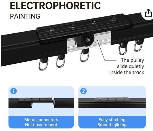12 foot Gazebo Universal Curtain Track, Curtain Track Ceiling Mount, Room Divider Curtain Rod or Wall with Rolling Hooks, Ceiling Shower Curtain Tracks Perfect for Privacy in Open Rooms Black)