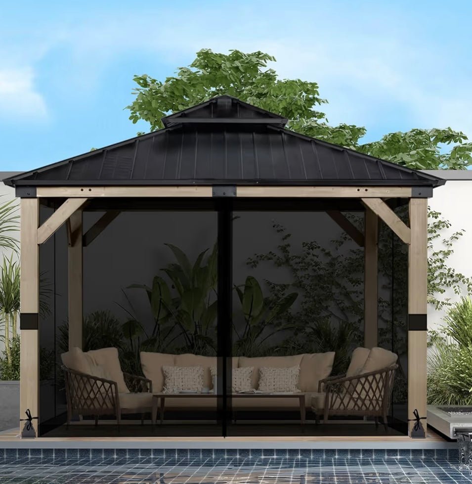 12' x 12' Gazebo Universal Mosquito Netting Screen Replacement, 4-Panel Mesh Screen Walls with Double Zippers for Outdoor Patio, Black (Mosquito Net Only)