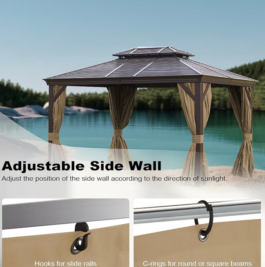 12'x12' Gazebo Curtains Outdoor Waterproof, Khaki Universal Replacement Curtain 4-Panels, Sidewalls with Zipper for Garden, Patio, Yard (Only Curtains)