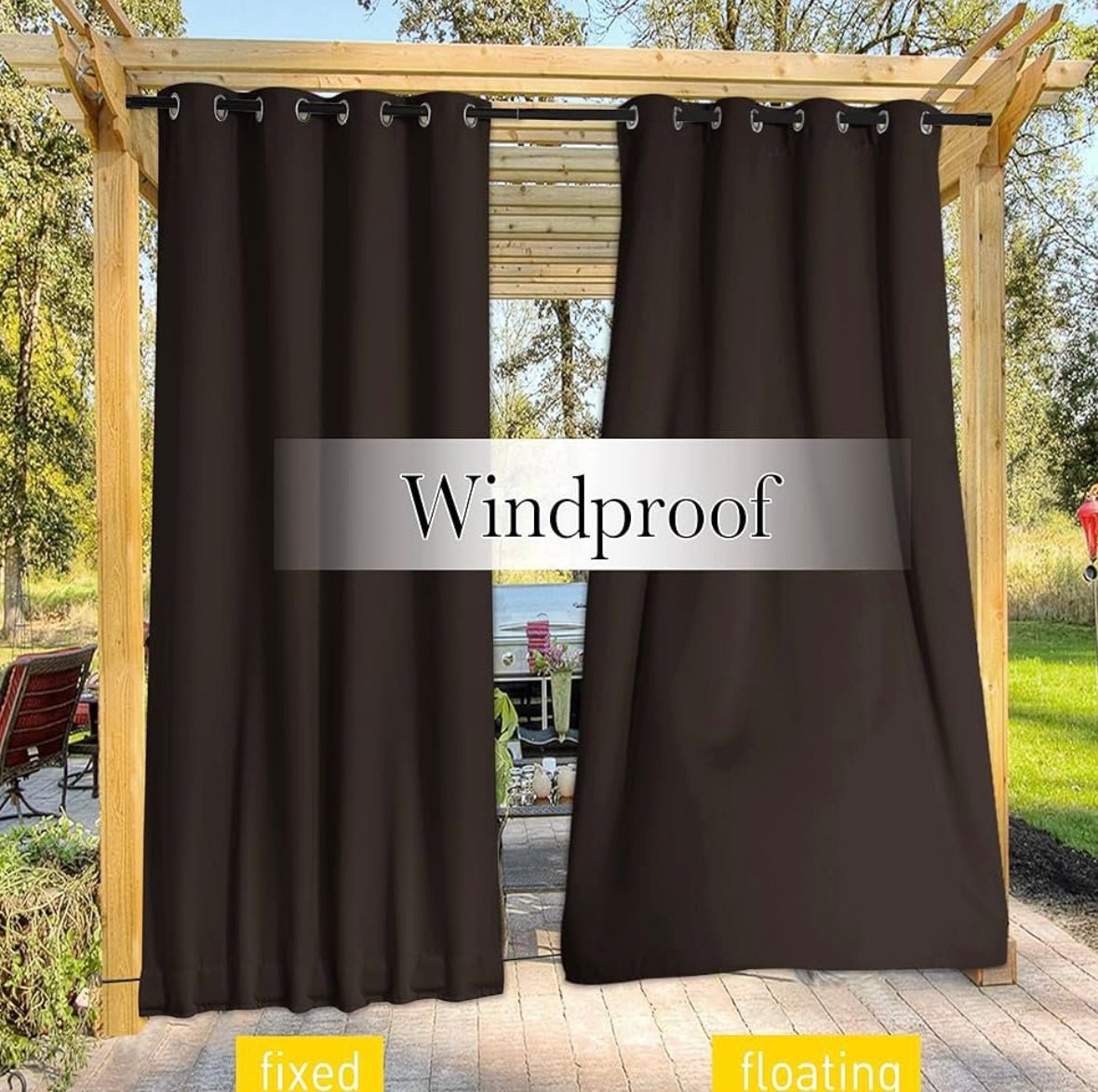 2 Panels Weighted Blackout Curtains for Patio Waterproof, Top & Bottom Grommet & Back Tab Fixed Outdoor Curtains Windproof Drapes Thermal Insulated for Porch, W66 x L90, Coffe