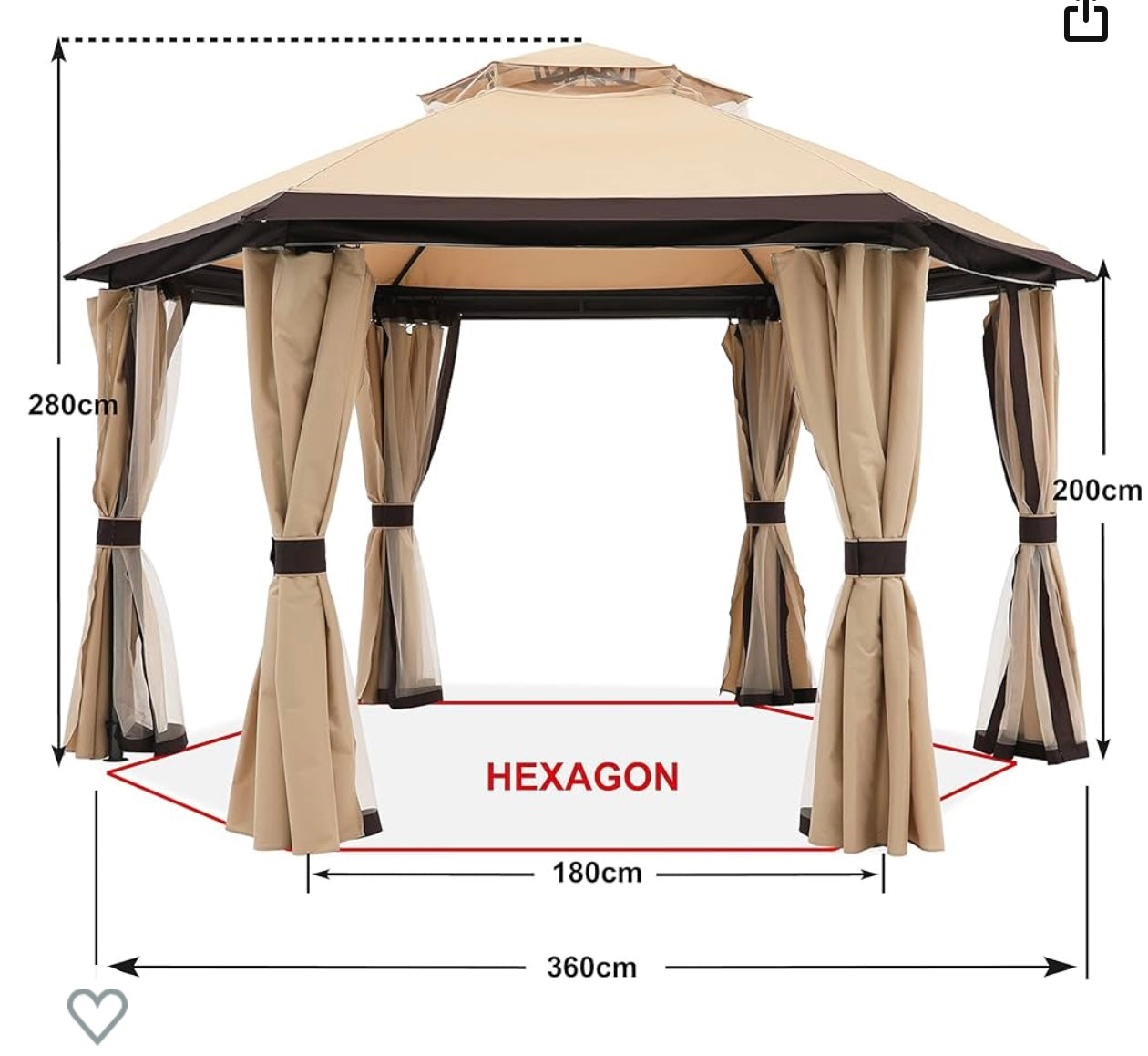 10’x10' Gazebos for Patios, Outdoor Hexagonal Gazebo with Netting and Privacy Curtains for Garden, Patio, Backyard