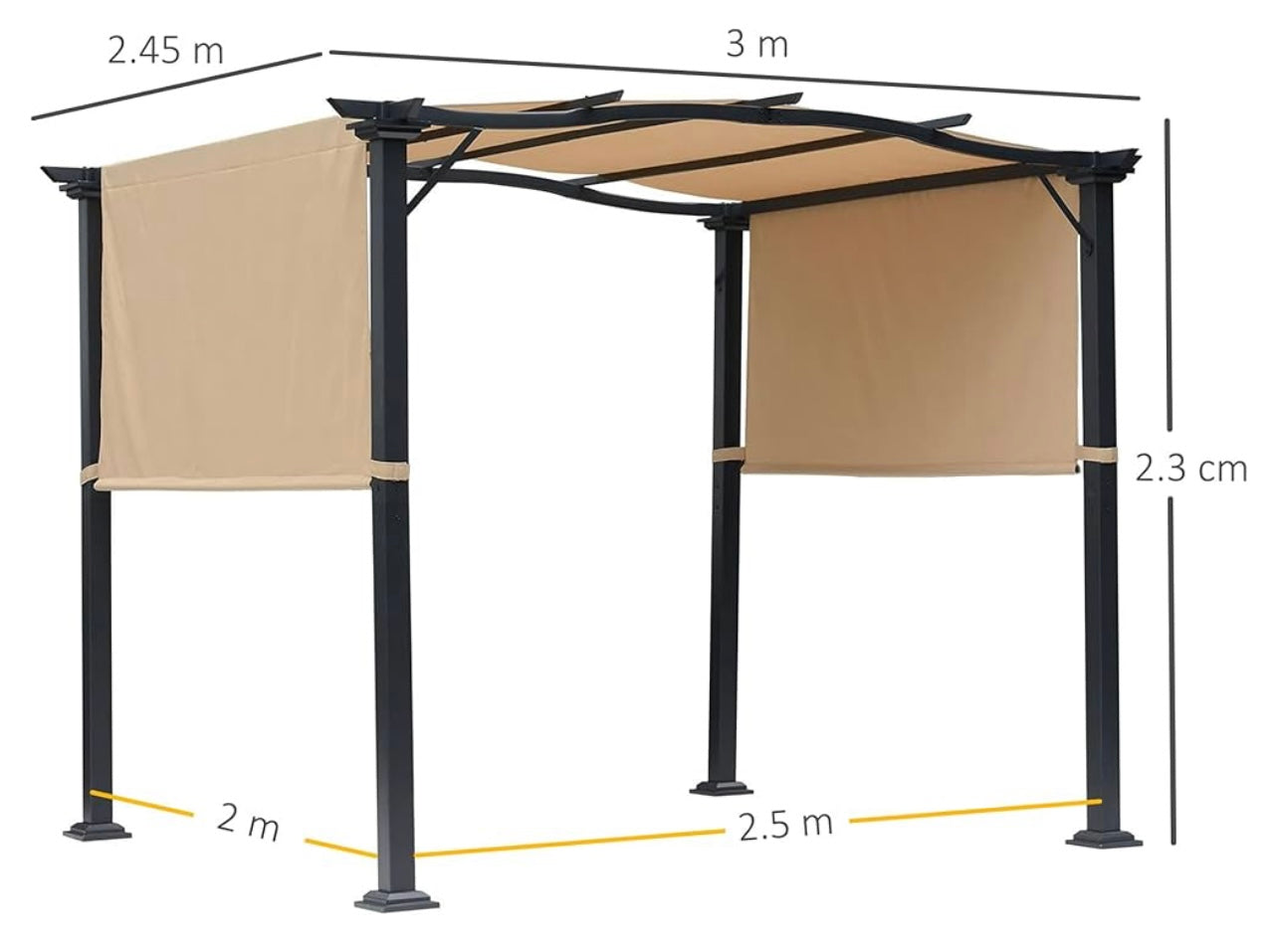 8' x 10' Retractable Pergola Canopy Steel Frame Polyester Fabric Gazebo with Retractable Canopy Shade Awning