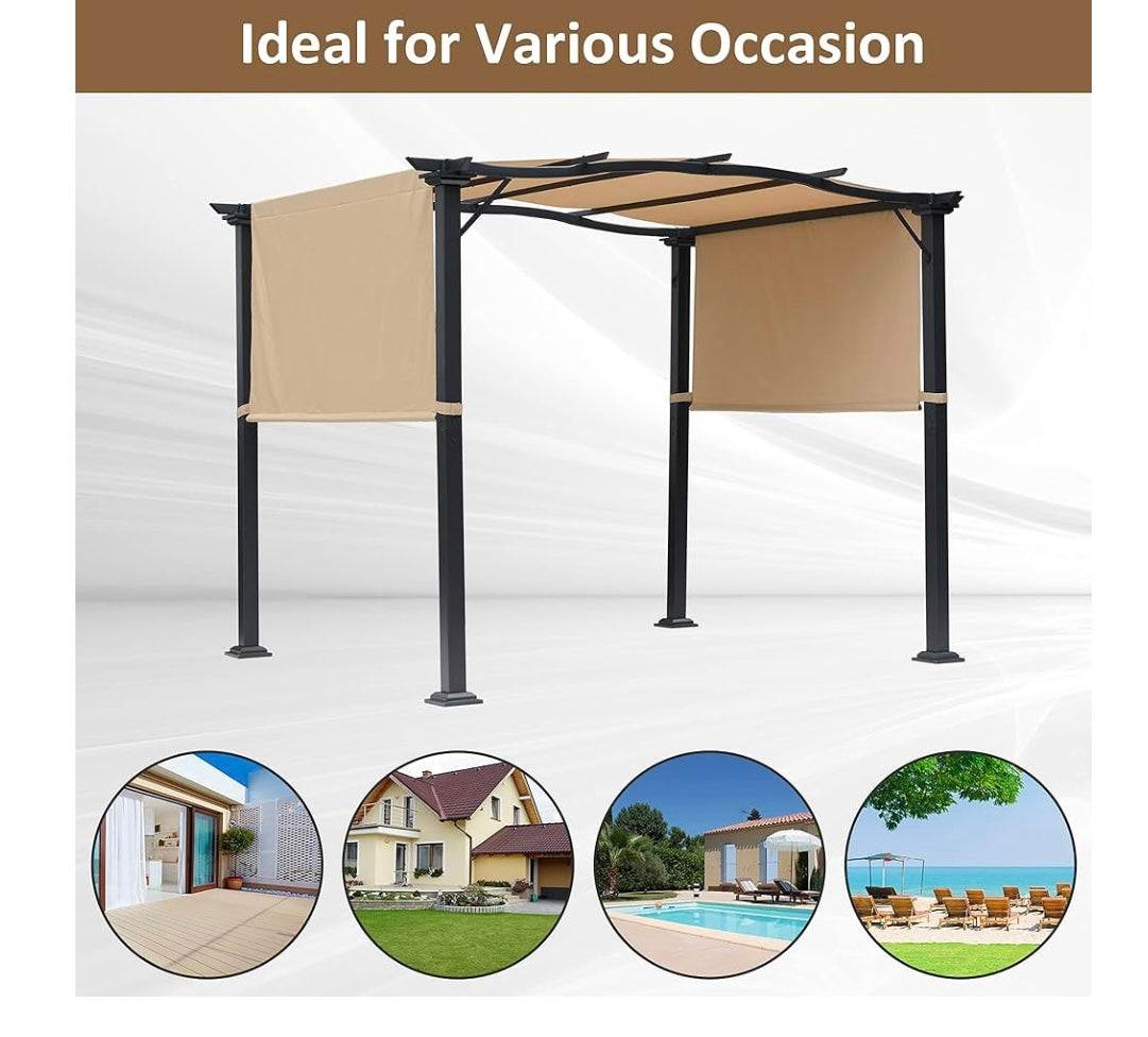 8' x 10' Retractable Pergola Canopy Steel Frame Polyester Fabric Gazebo with Retractable Canopy Shade Awning