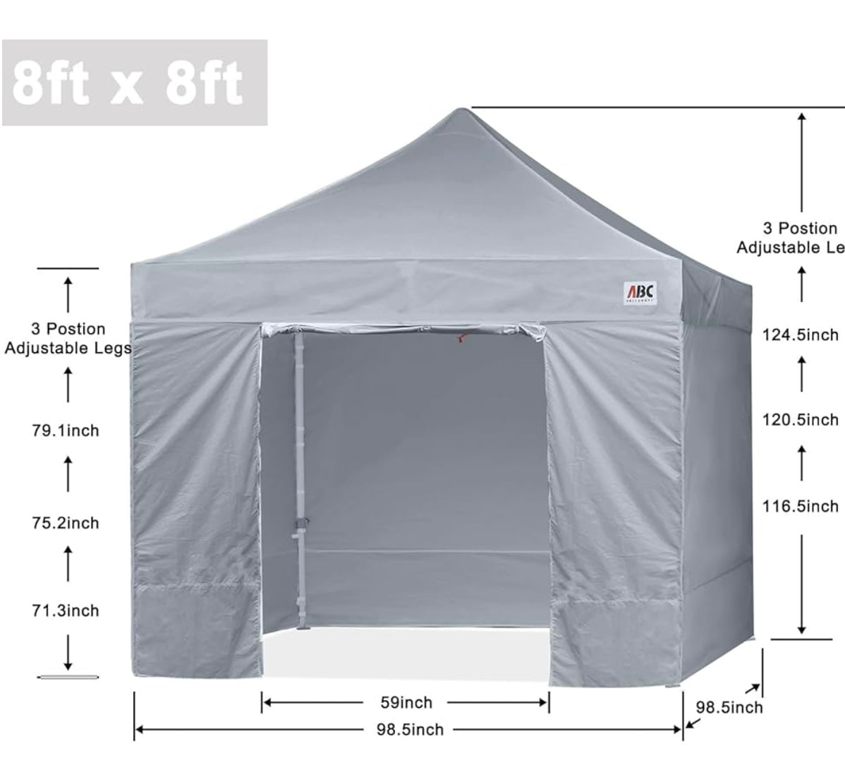 Easy Pop Up Canopy Tent with Sidewalls 8x8 Commercial -Series, Gray