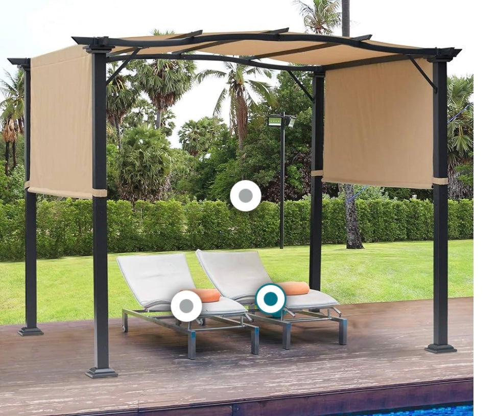 8' x 10' Retractable Pergola Canopy Steel Frame Polyester Fabric Gazebo with Retractable Canopy Shade Awning