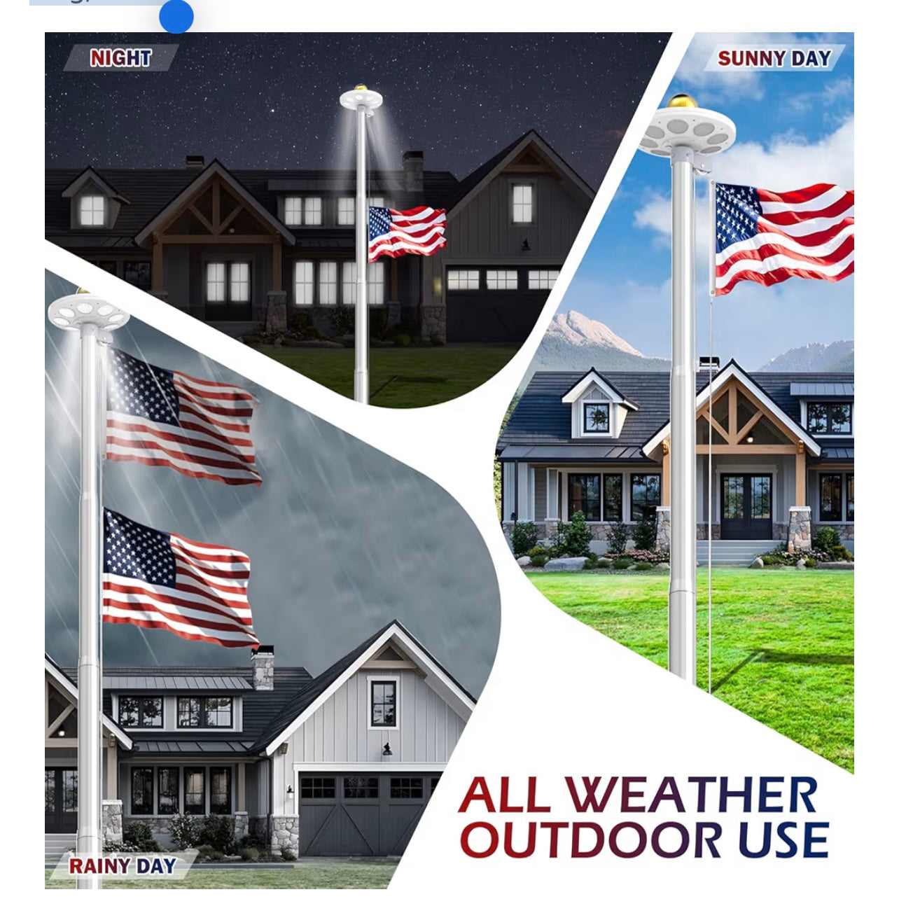 Upgraded 9 Gauge Heavy Duty Flag Pole Kit with 136 LED Ultra Bright Solar Light, 20FT 120 MPH Flagpole for Outside House in Ground, Bottom 3 mm Thick & 3 in Wide, 300D Thick Flag, Silver
