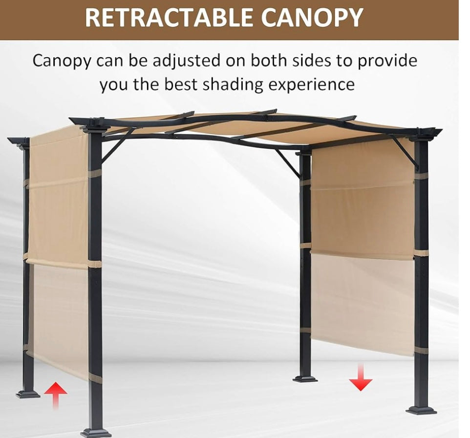 8' x 10' Retractable Pergola Canopy Steel Frame Polyester Fabric Gazebo with Retractable Canopy Shade Awning