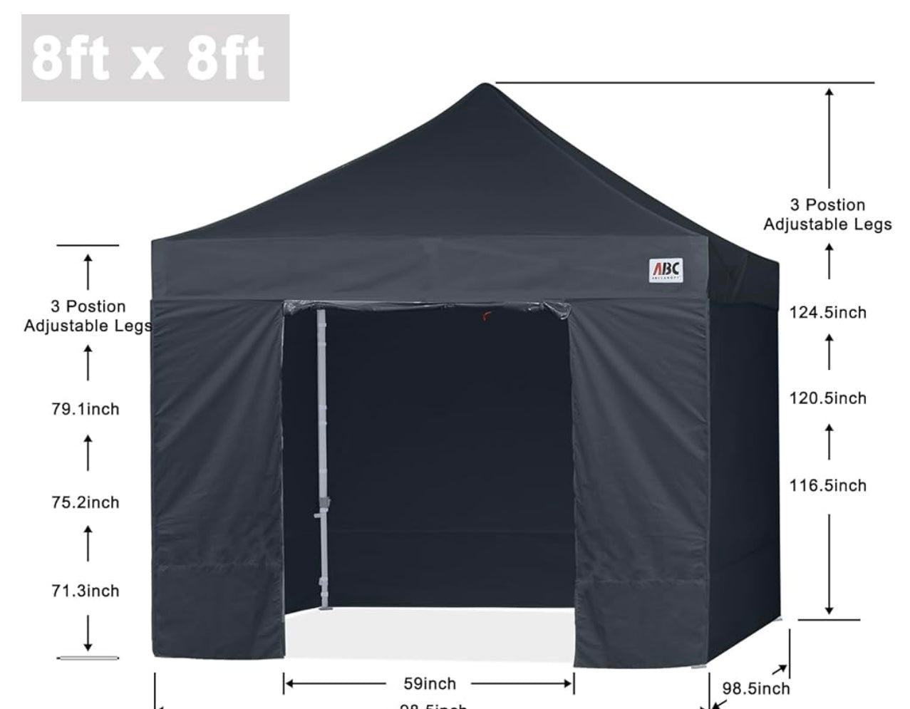 Easy Pop Up Canopy Tent with Sidewalls 8x8 Commercial -Series, Black