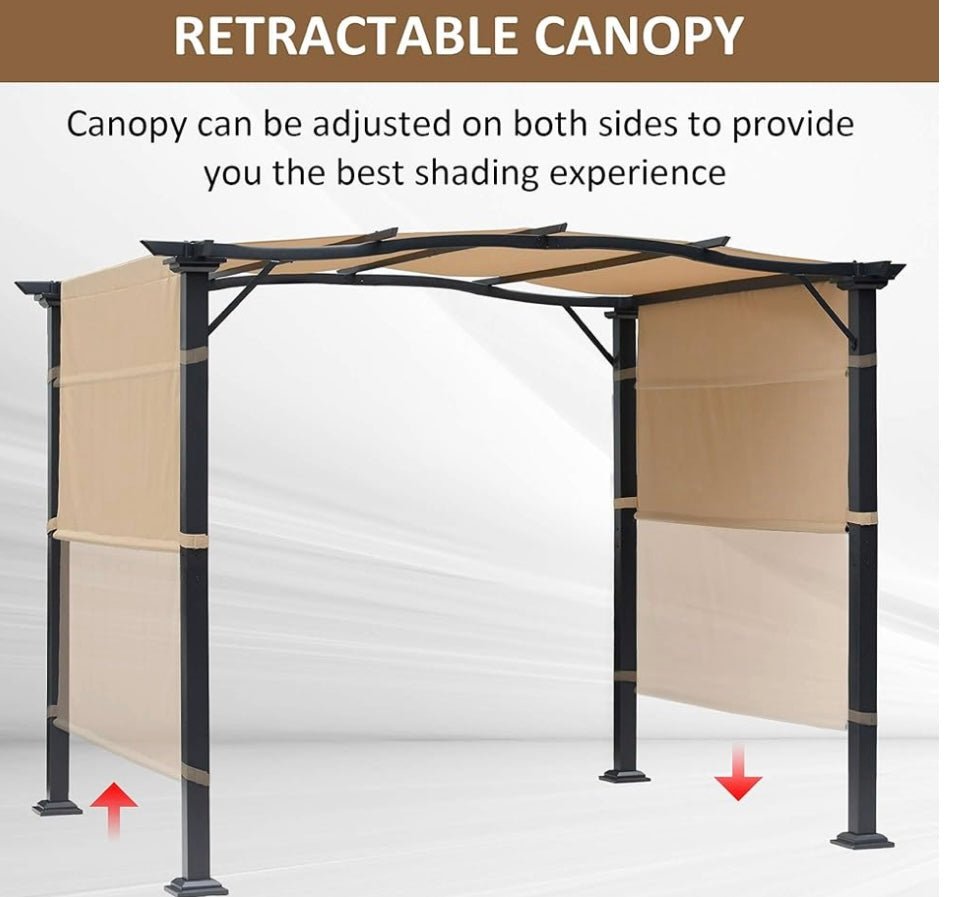 8' x 10' Retractable Pergola Canopy Steel Frame Polyester Fabric Gazebo with Retractable Canopy Shade Awning