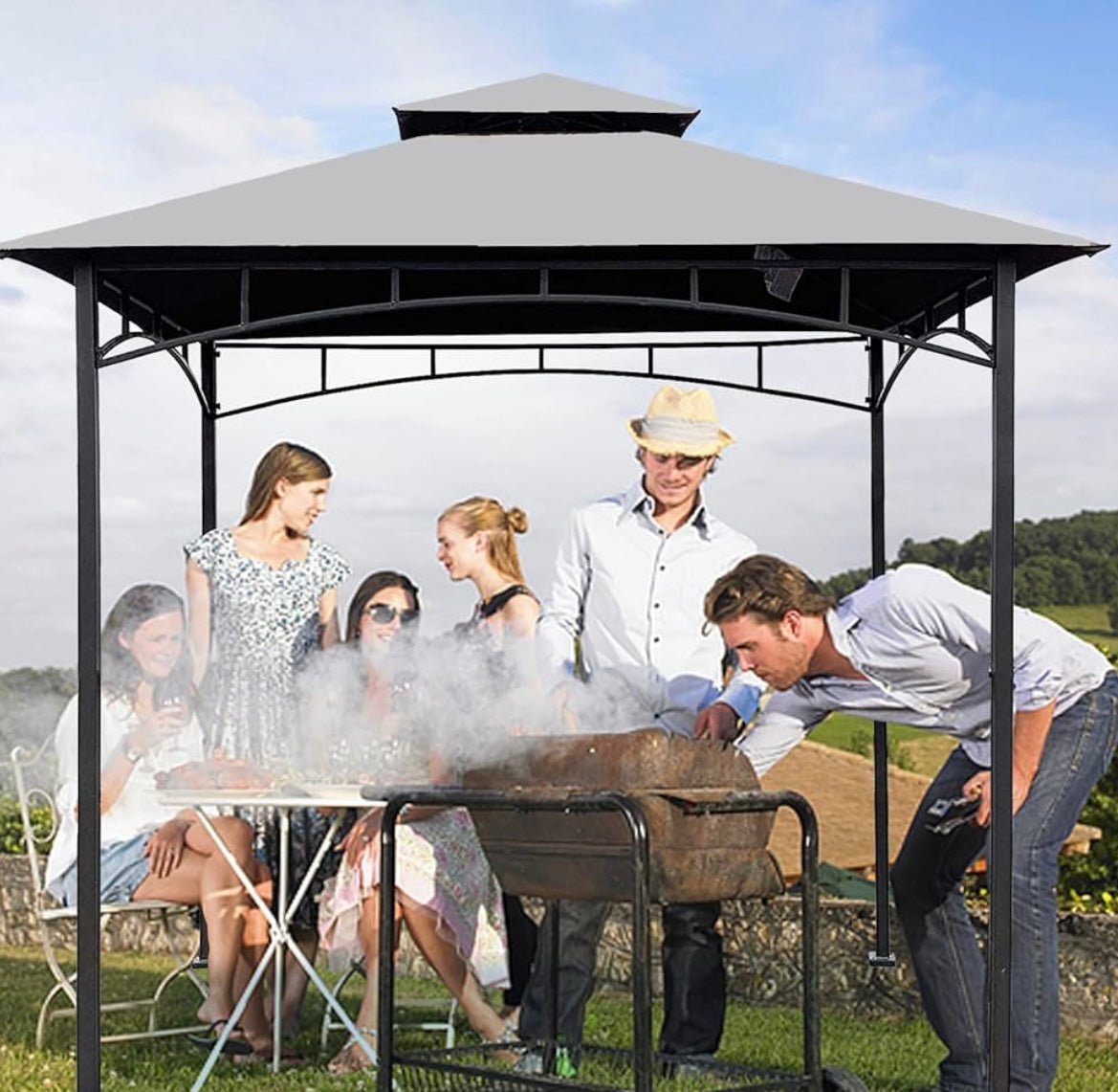 8' X 5' Grill Shelter Replacement Canopy roof ONLY FIT for Gazebo Model L-GZ832PST Gray
