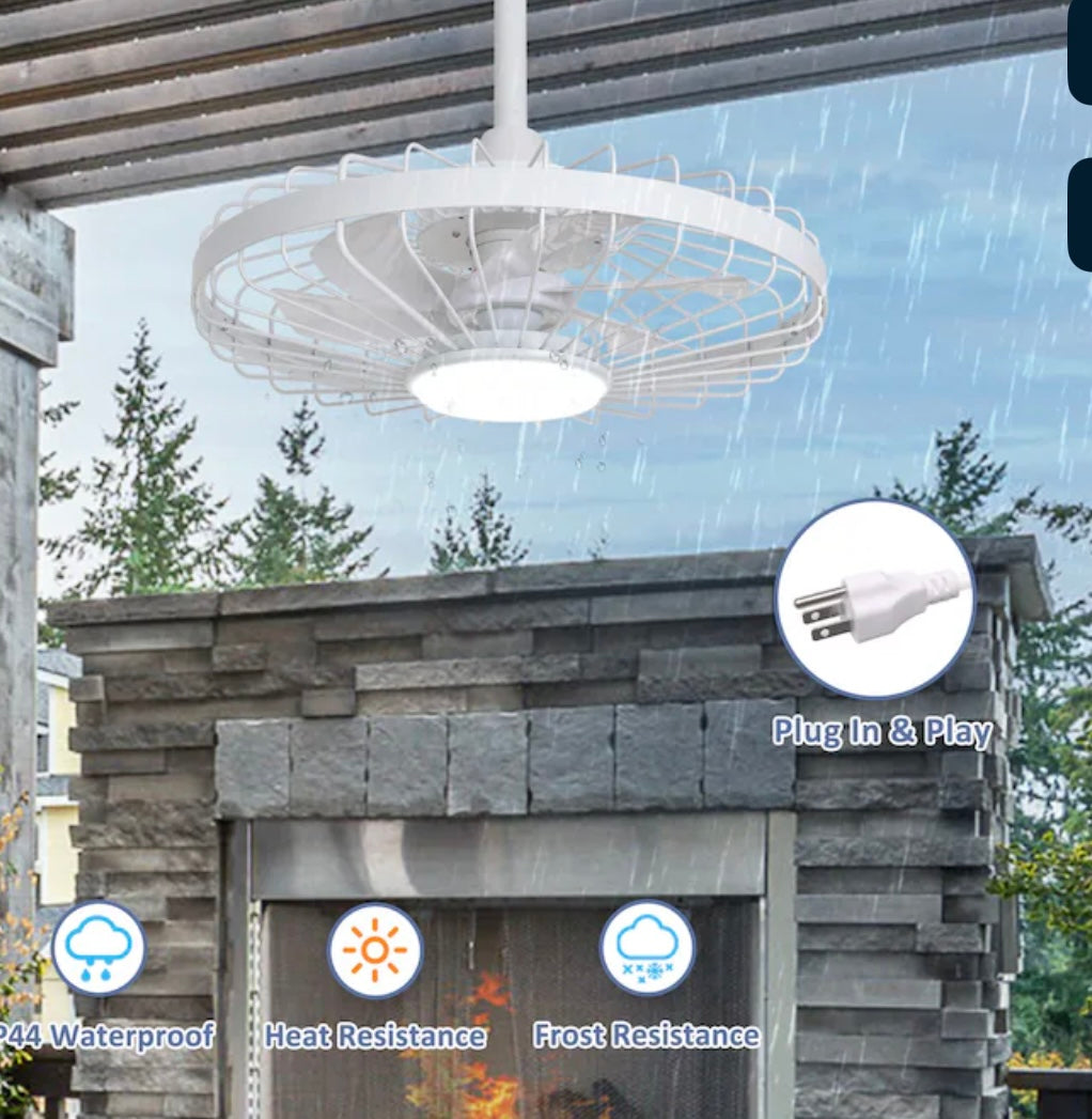 20 Inch White Outdoor Waterproof Caged Ceiling Fan with Light Plug-in Dimmable Remote and App Dual Control 6-Speed for Patios Porches Gazebos