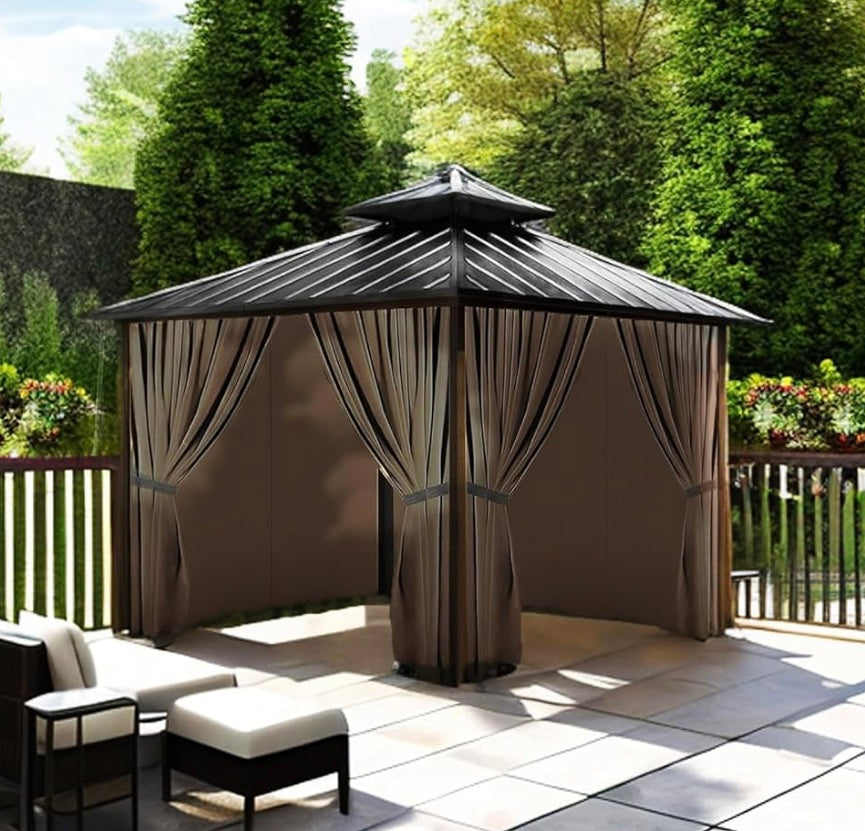 10'x12' Gazebo Curtains Outdoor Waterproof, Brown Universal Replacement Curtain 4-Panels, Sidewalls with Zipper for Garden, Patio, Yard (Only Curtains)