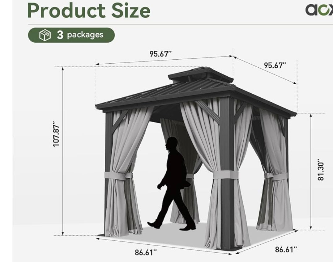 8'x8' Hardtop Gazebo, Aluminum Frame Canopy with Double Galvanized Steel Roof, Outdoor Metal Pavilion with Netting, Curtains for Backyard, Patio and Deck