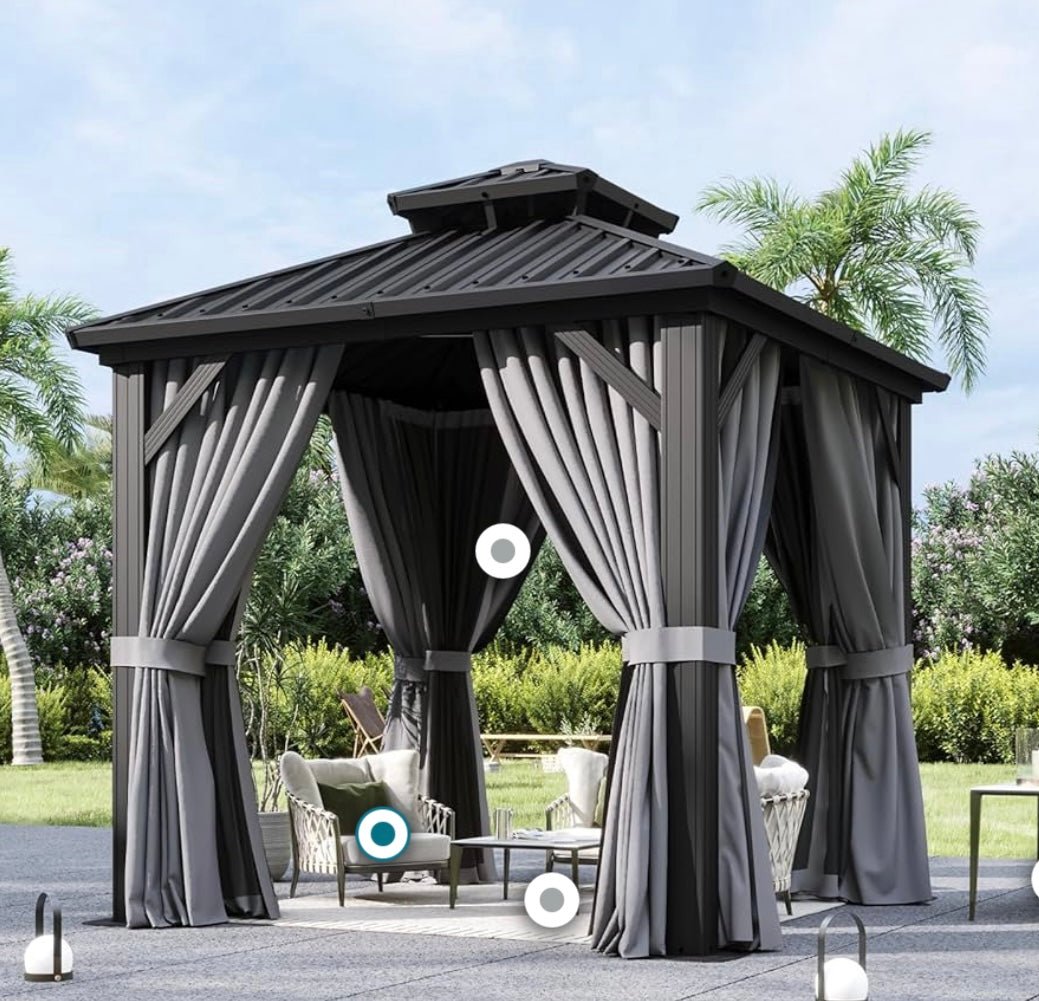 8'x8' Hardtop Gazebo, Aluminum Frame Canopy with Double Galvanized Steel Roof, Outdoor Metal Pavilion with Netting, Curtains for Backyard, Patio and Deck