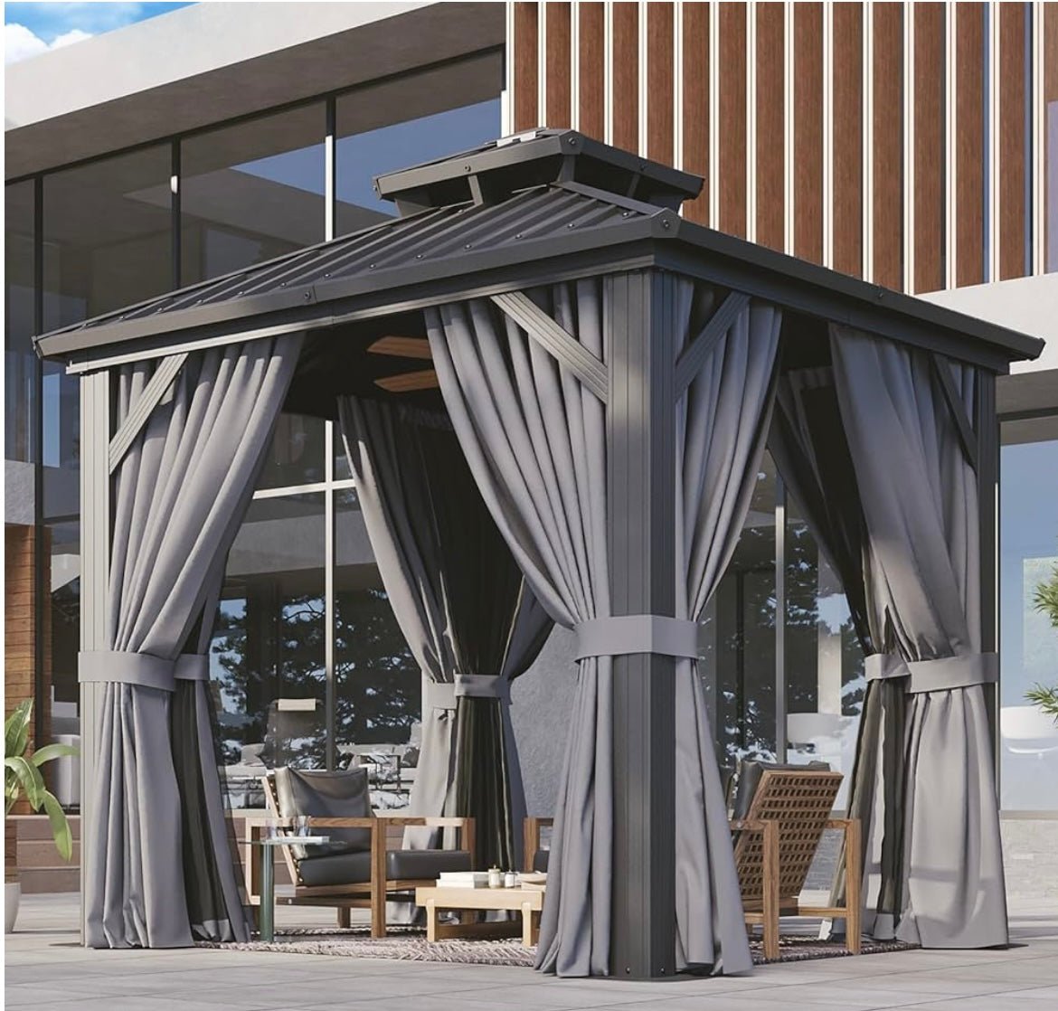 8'x8' Hardtop Gazebo, Aluminum Frame Canopy with Double Galvanized Steel Roof, Outdoor Metal Pavilion with Netting, Curtains for Backyard, Patio and Deck