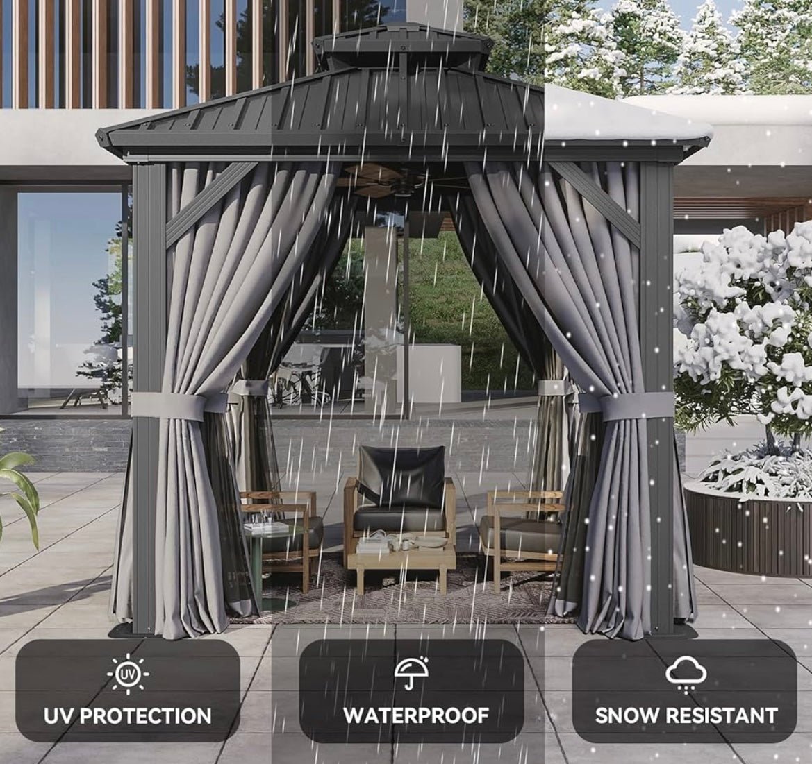 8'x8' Hardtop Gazebo, Aluminum Frame Canopy with Double Galvanized Steel Roof, Outdoor Metal Pavilion with Netting, Curtains for Backyard, Patio and Deck