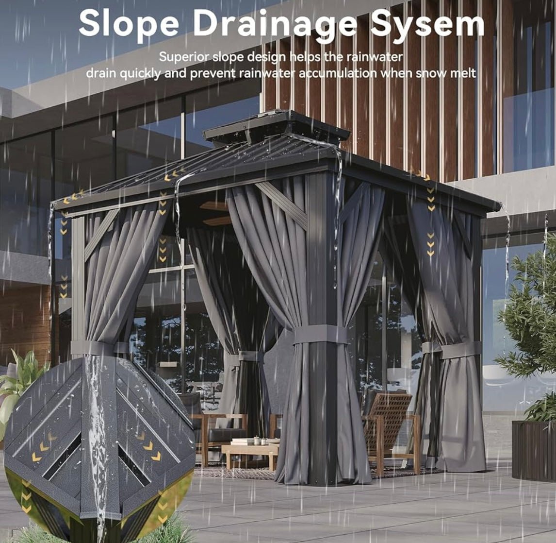 8'x8' Hardtop Gazebo, Aluminum Frame Canopy with Double Galvanized Steel Roof, Outdoor Metal Pavilion with Netting, Curtains for Backyard, Patio and Deck