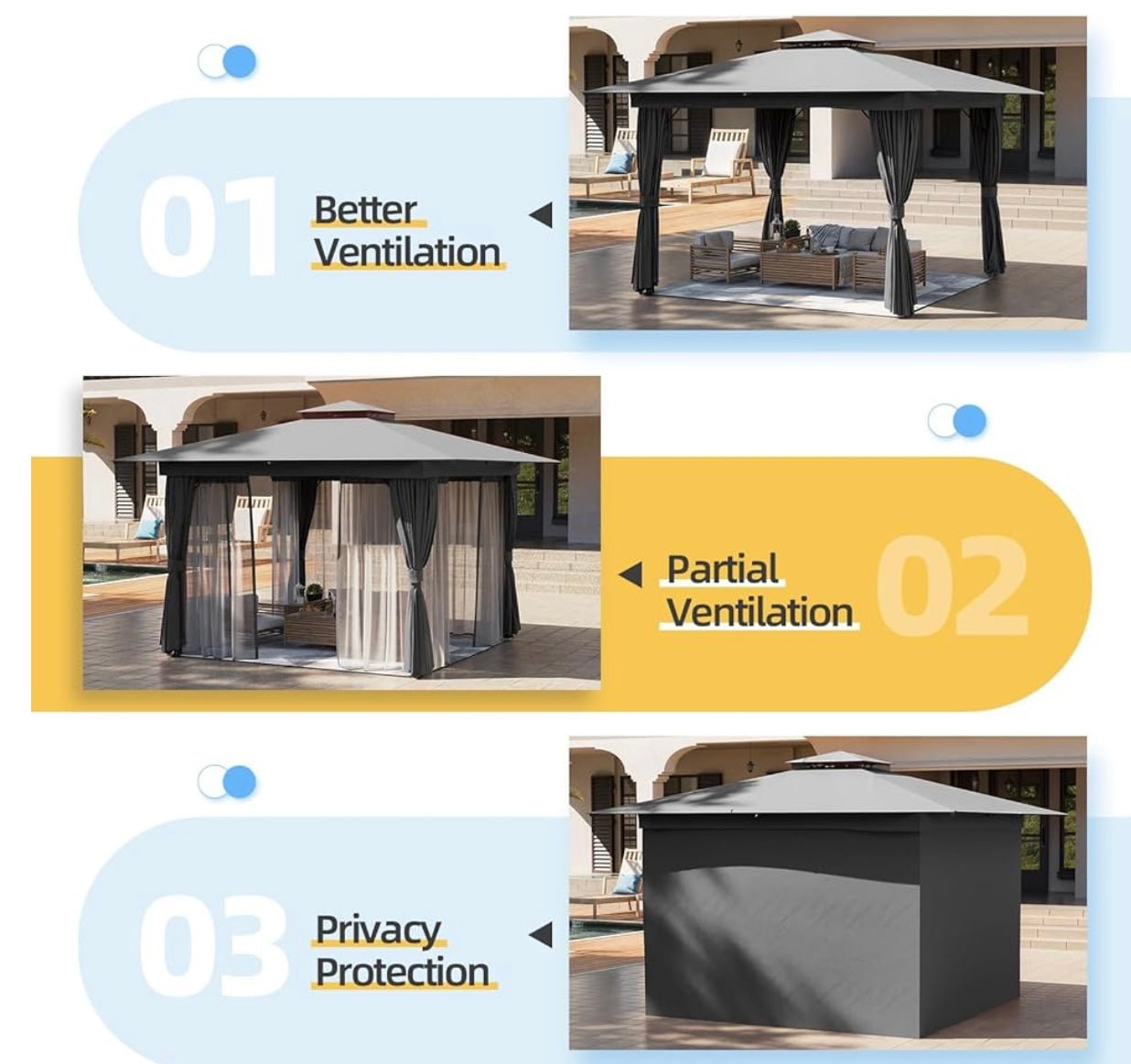 8'x8' Outdoor Gazebo for Patio, Heavy Duty Party Tent with Double Roofs, Outdoor Canopy with Curtains and Nettings for Deck, Lawn and Backyard, Grey