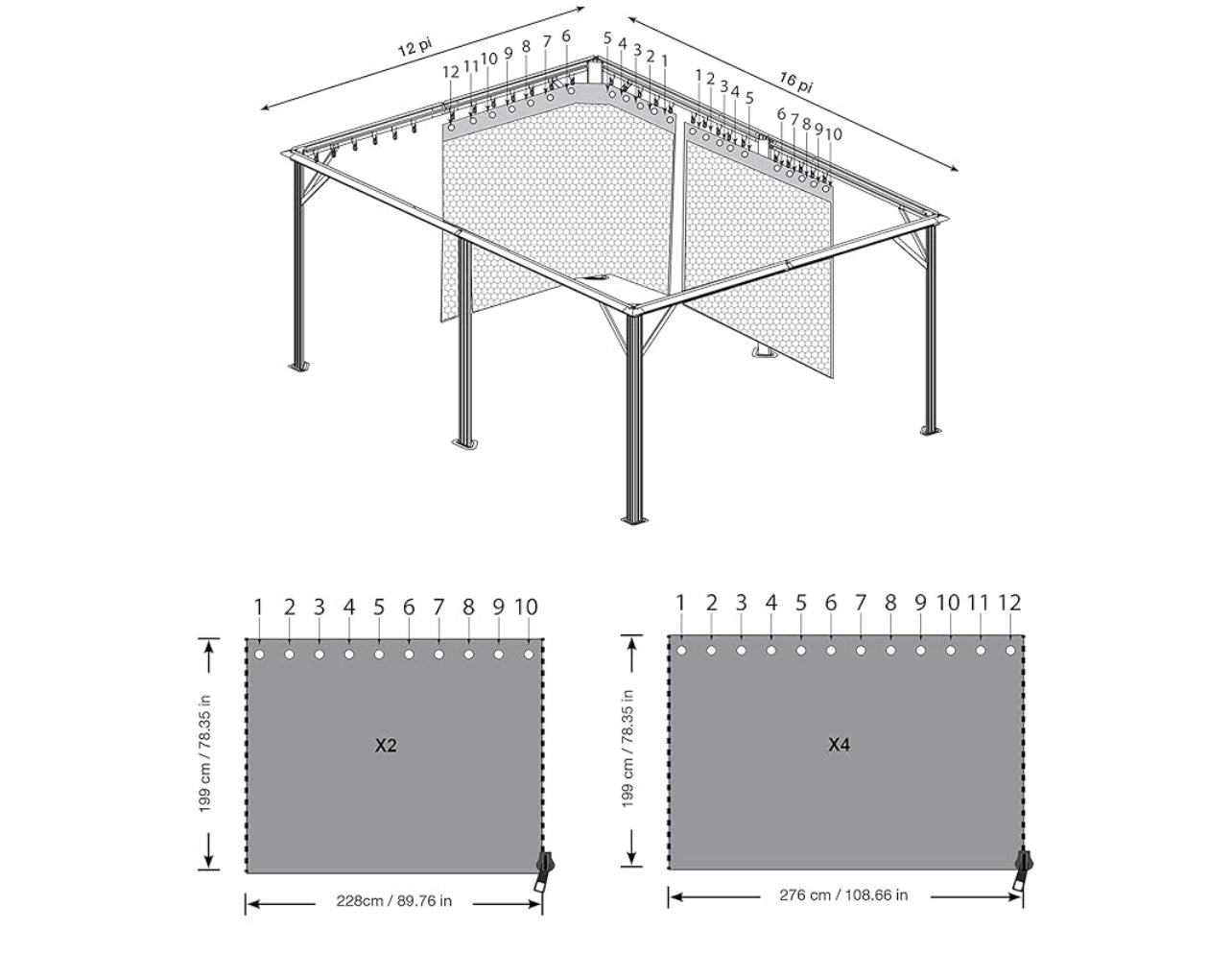 Sojag 135-9163773 Polyester Gazebos Curtains for Meridian Hard Top Sun Shelter, 12' x 16', Grey