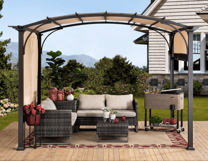 Beige Replacement Heavy Duty Canopy For Domed Top Retractable Shade Pergola (9.5x11Ft)