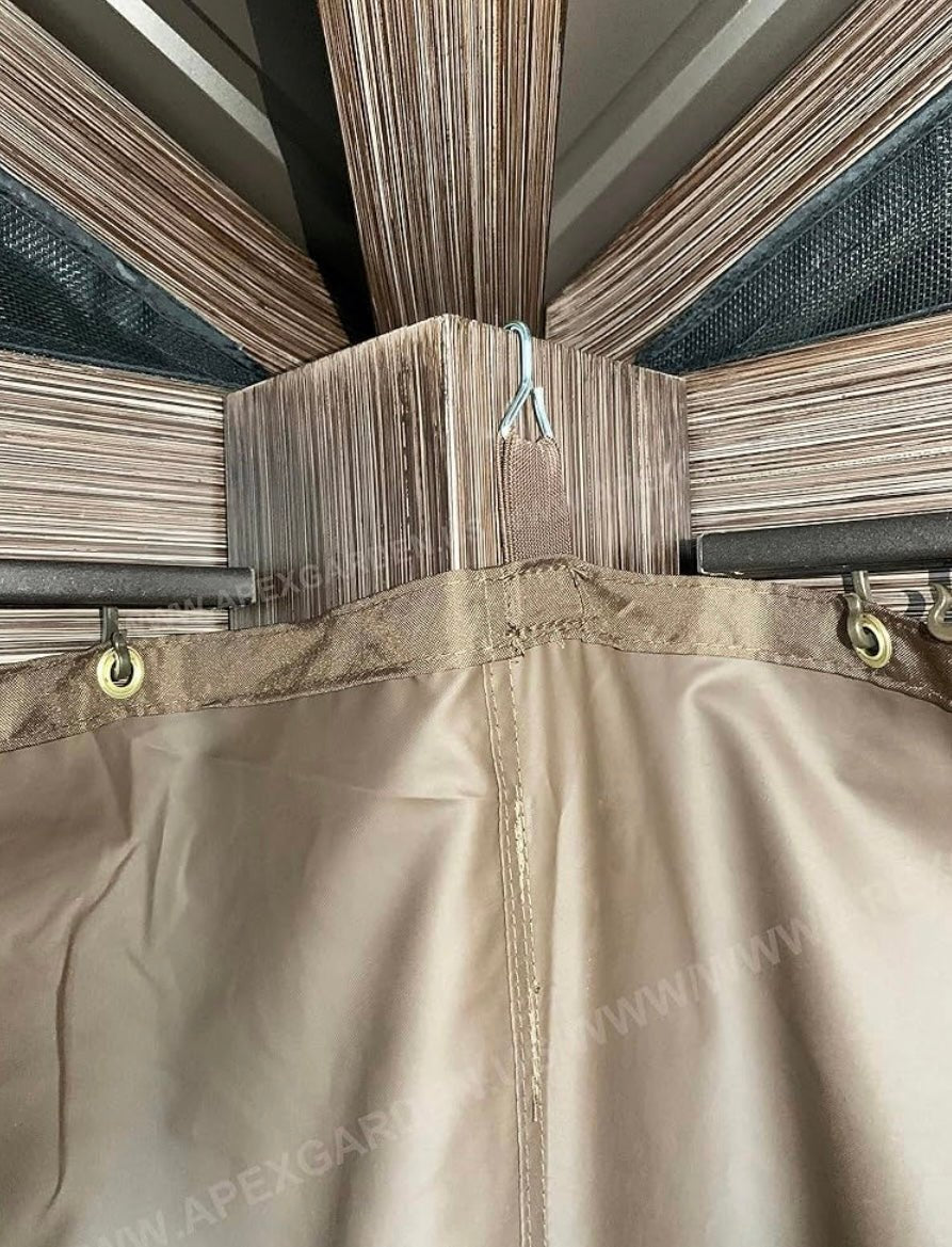 Four-Side Curtain Set for Allen + roth Model #GF-18S112B Wood Looking Hand Paint Metal Square Semi- Gazebo (4-Side Curtain Only, Brown)