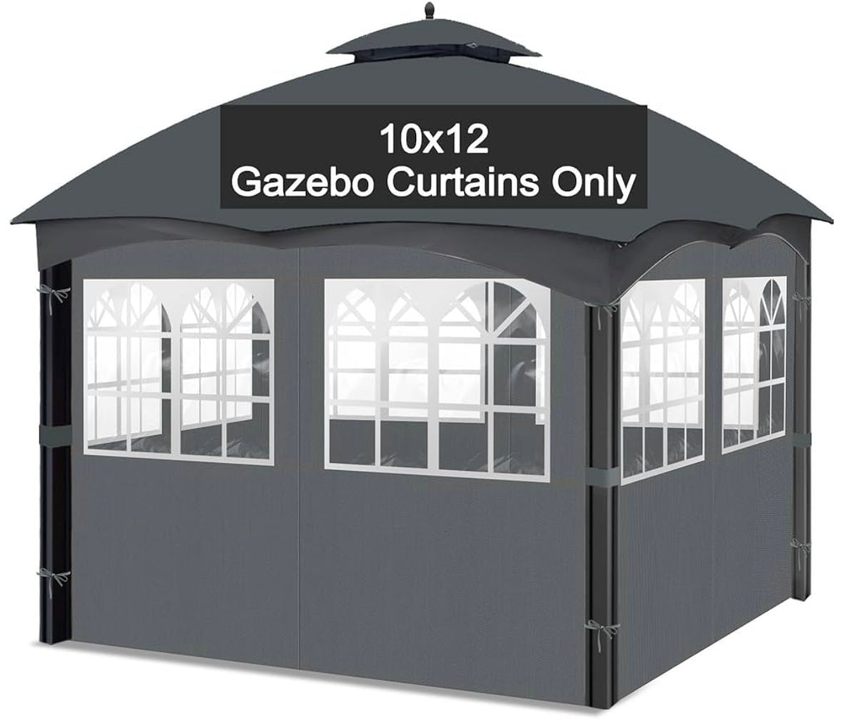 Gazebo Privacy Curtains 10' x 12' with PVC Windows, 4-Panels Side Wall with Zipper Universal Replacement for Patio, Outdoor Canopy, Garden and Backyard Gray