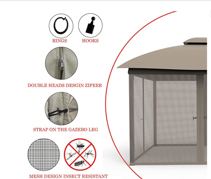 GAZEBO REPLACEMENT MOSQUITO NETTING 8X10 FOR OUTDOOR GAZEBO BEIGE