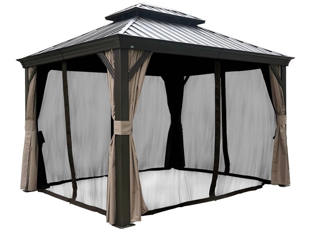 Gazebo Screen Netting for 10’ x 12’ Gazebo, Textilene Mesh Net for Hardtop Gazebo, Breathable Outdoor Gazebo Netting Gray