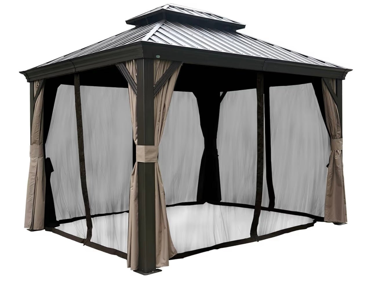 Hardtop Gazebo Brown Replacement Mosquito Screen Set with Zippers Set 10x12