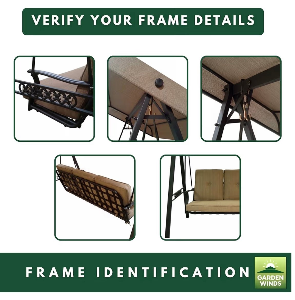 Reinforced RipLock 350 Replacement Canopy Top Cover Compatible with North Haven Swing Model SC-J-100GS - Beige