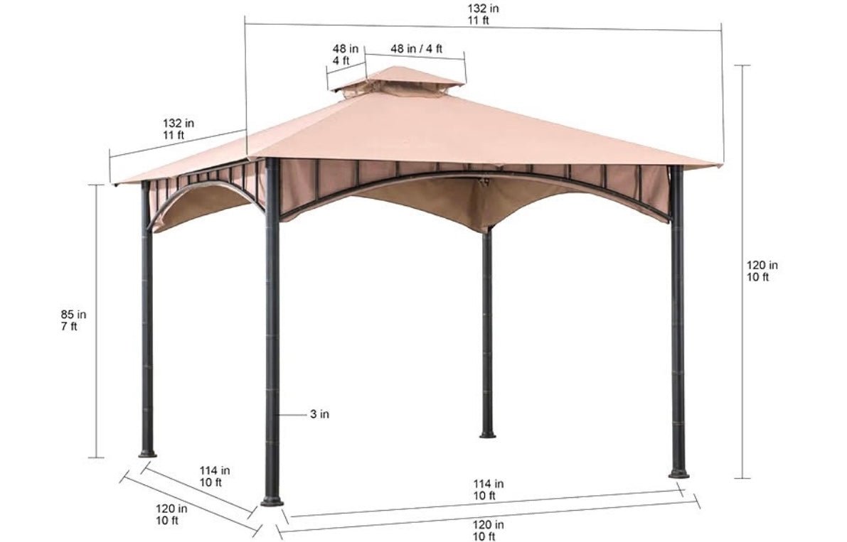 SUNJOY Khaki Replacement Canopy For Outdoor Patio Beige 2-Tier Steel Backyard Soft Top Gazebo (11x11 Ft) A1010119000