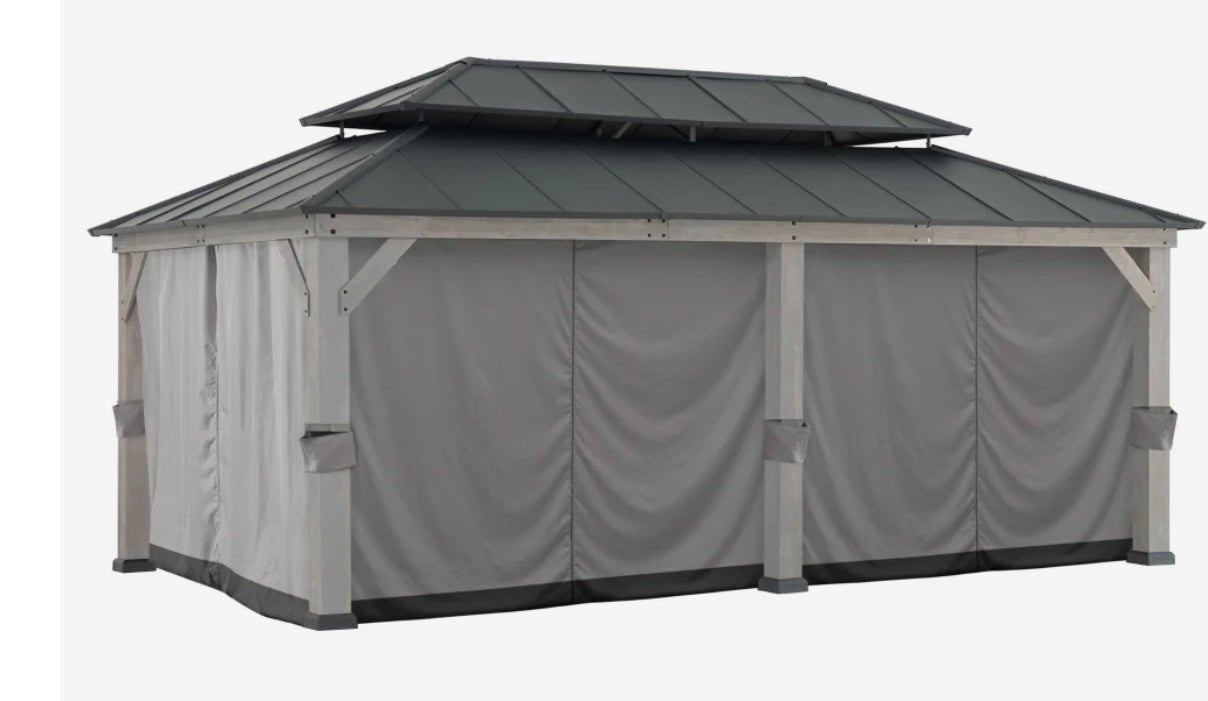 SUNJOY Replacement Gazebo Privacy Gray Curtain for 12 ft. × 20 ft. Patio Wooden Gazebo
