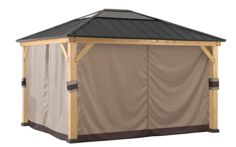 Universal Curtains & Screens w/Hanging Rods for 12 ft. × 14 ft. Wood-Framed Gazebos