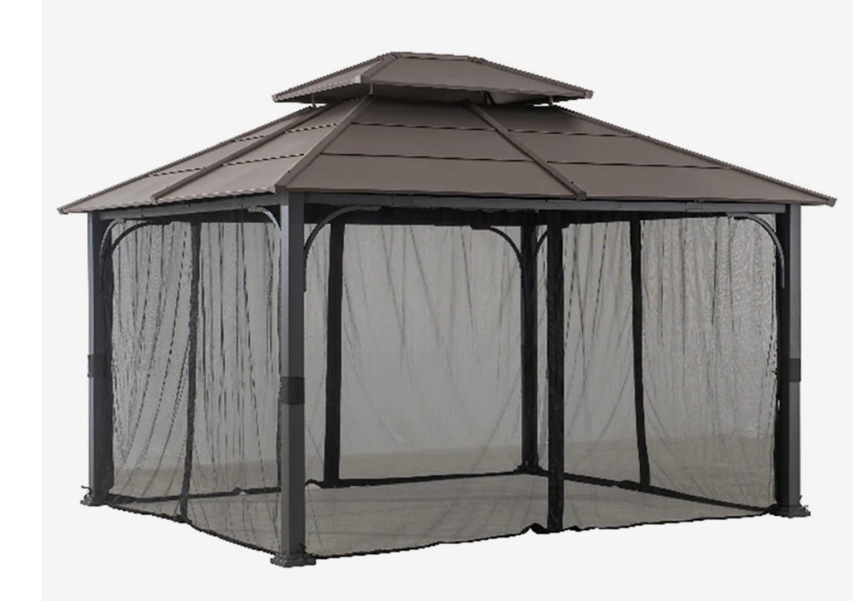 Universal Curtains and Mosquito Netting for 10 ft. ×12 ft. Wood-Framed Gazebos Gray