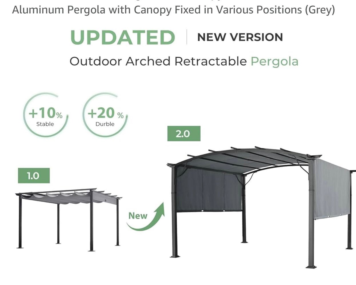 x10 Arched Outdoor Pergola Patio Metal Pergola for Deck, Outdoor Retractable Pergola with Canopy and Hardware, Small Aluminum Pergola with Canopy Fixed in Various Positions (Grey)
