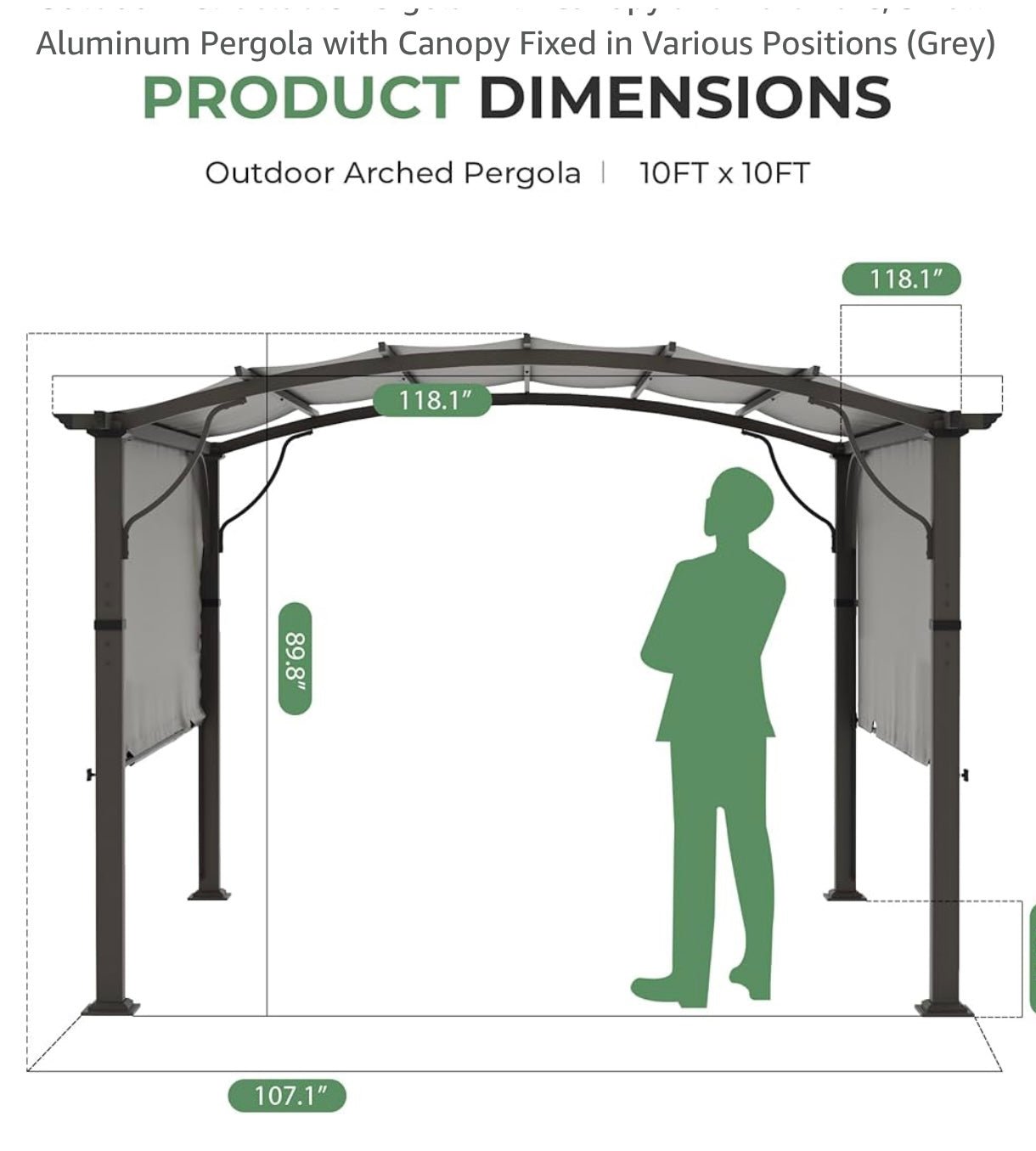 x10 Arched Outdoor Pergola Patio Metal Pergola for Deck, Outdoor Retractable Pergola with Canopy and Hardware, Small Aluminum Pergola with Canopy Fixed in Various Positions (Grey)