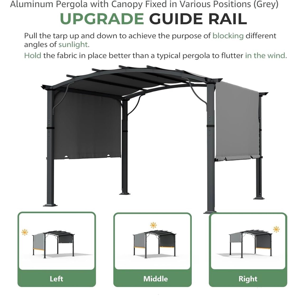 x10 Arched Outdoor Pergola Patio Metal Pergola for Deck, Outdoor Retractable Pergola with Canopy and Hardware, Small Aluminum Pergola with Canopy Fixed in Various Positions (Grey)
