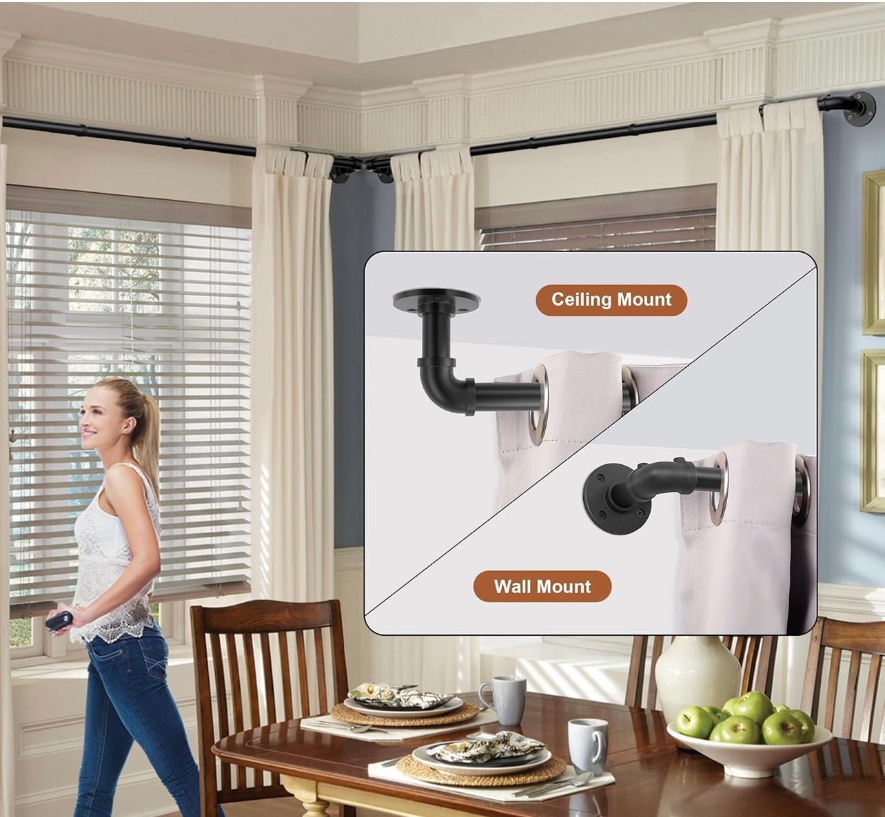 Yardistry/Discovery Gazebo Outdoor 4 Single Curtain Rods, 1 Inch Industrial Curtain Rod, Curtain Rods for Windows 72to144Stainless Steel Black Curtain Rod, Rust Resistant for Indoor/Outdoor Use
