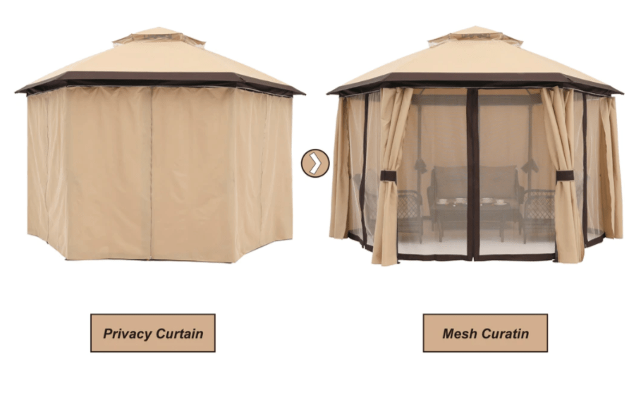 10’x10' Gazebos for Patios, Outdoor Hexagonal Gazebo with Netting and Privacy Curtains for Garden, Patio, Backyard