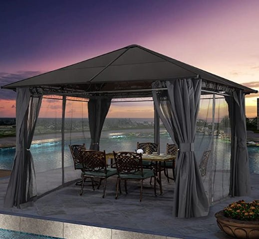 10x12 Hardtop Patio Gazebo with Curtains and Netting