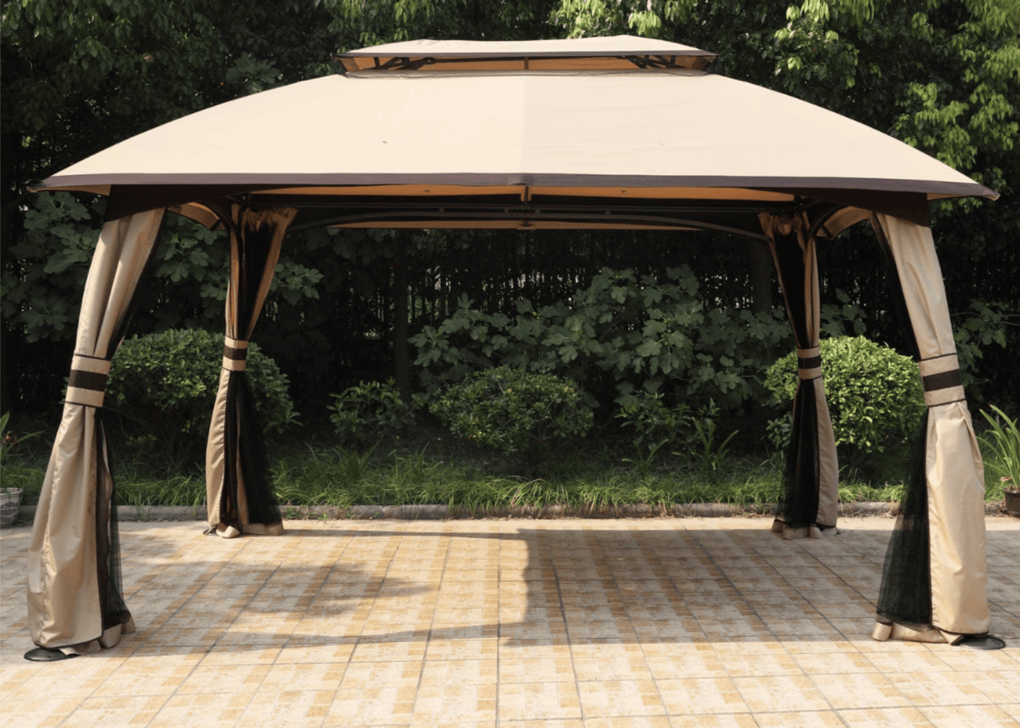 10x13 Beige Gazebo Fully Enclosed Weather UV-Resistant w/Mosquito Netting-Beige