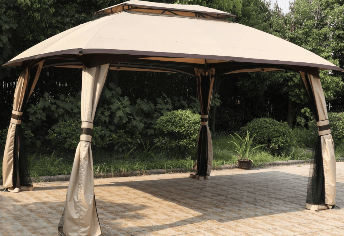 10x13 Beige Gazebo Fully Enclosed Weather UV-Resistant w/Mosquito Netting-Beige