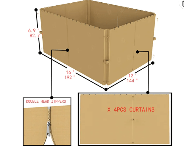 12-ft x 16-ft Wood or Metal Gazebo Curtains, Privacy Sidewall Set 4-Panel Universal Replacement Shade Curtains Set, Protecting Side Walls (Only Curtain)-Khaki