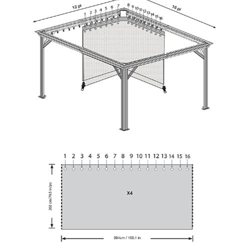 12' x 16' Universal Curtains Outdoor Gazebo Models Grey