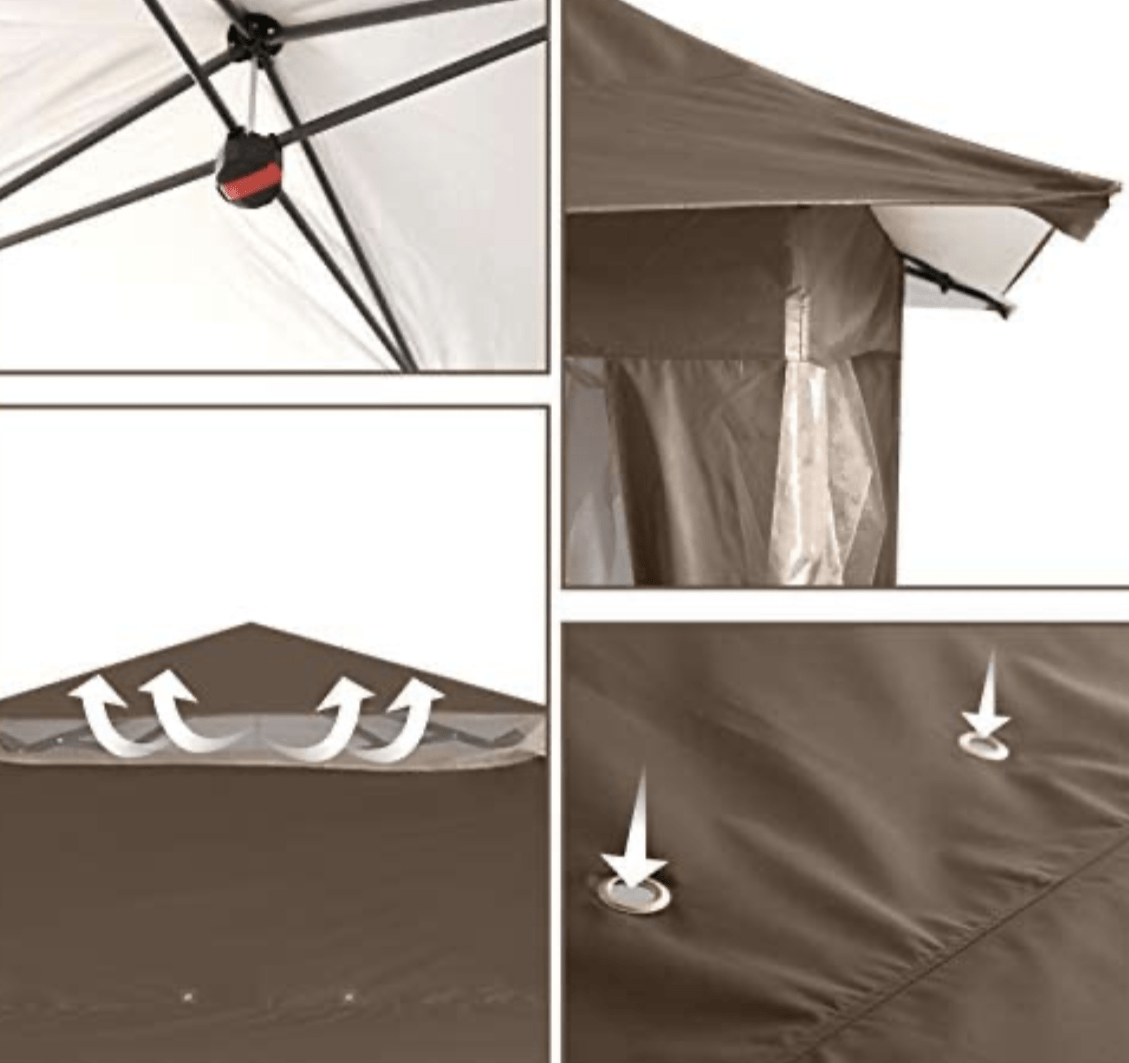 13'x13' Gazebo Tent Outdoor Pop up Gazebo Canopy Shelter with Mosquito Netting (Brown)