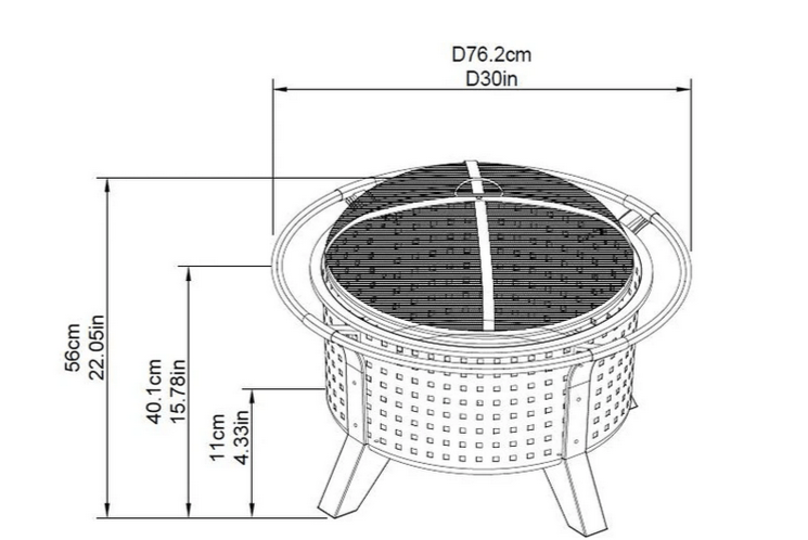 30 in. Woven Round Wood Burning Firepit with Tool